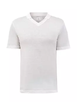 Поло из тонкого льна и хлопка с V-образным вырезом