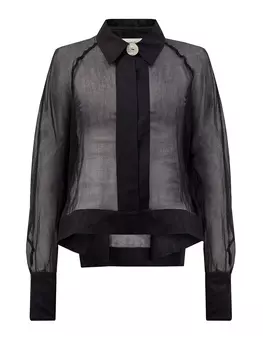 Полупрозрачная блуза из хлопкового шифона с перламутровой пуговицей