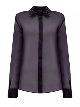 Полупрозрачная шелковая блуза с вышивкой из пайеток на вороте
