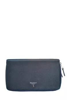 Портмоне из сафьяновой кожи в оттенке индиго с двумя отделениями на молниях