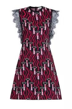Приталенное трикотажное платье с принтом Lipstick Waves и кружевом