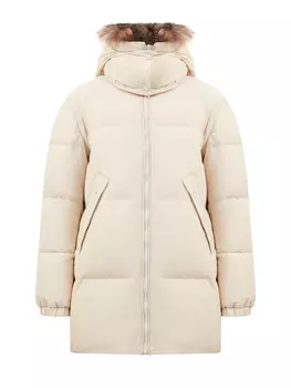 Пуховик 2 в 1 с отстегивающимися рукавами и меховой отделкой