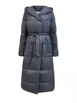 Пуховик из стеганого габардина с цепочками Punto Luce и поясом в тон