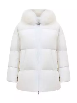 Пуховик из стеганого влагозащитного нейлона с меховой окантовкой