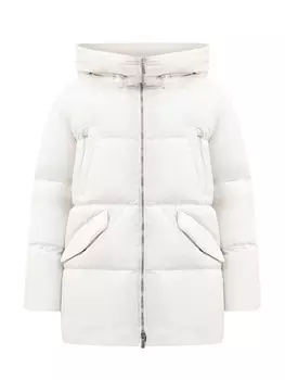 Пуховик из влагозащитного нейлона с капюшоном и разрезами