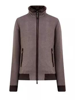 Пуховый бомбер из шерсти и кашемира с меховой отделкой