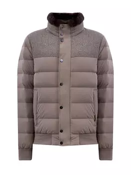 Пуховый бомбер из стеганого нейлона и шерсти с меховой отделкой