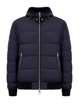 Пуховый бомбер с отделкой из меха и съемным капюшоном