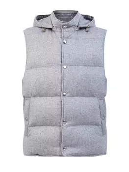 Пуховый жилет из кашемира и шелка со съемным капюшоном