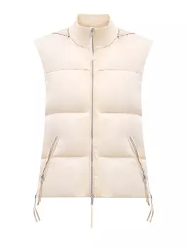 Пуховый жилет из матового стеганого нейлона с разрезами на молниях