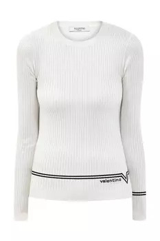 Пуловер с контрастной интарсией из эластичной пряжи