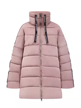 Расклешенный пуховик с жаккардовой отделкой и высоким воротом