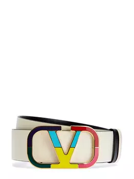 Ремень из гладкой телячьей кожи с яркой пряжкой VLogo