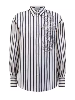 Рубашка из хлопка и шелка в полоску Regimental с вышивкой Flora