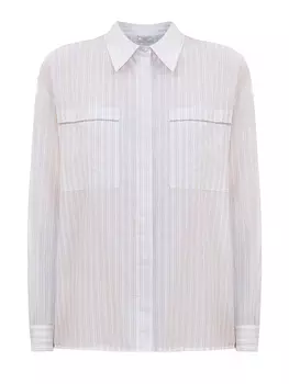 Рубашка из хлопковой органзы в тонкую полоску с цепочками