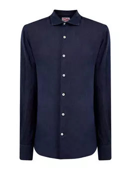 Рубашка из окрашенной вручную льняной ткани с логотипом в тон