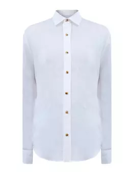 Рубашка из тонкого льна с вышитым микро-логотипом в тон