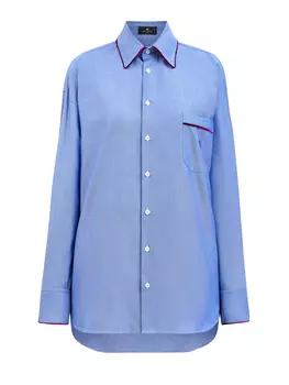 Рубашка-oversize с окантовкой из вельвета и вышитым логотипом