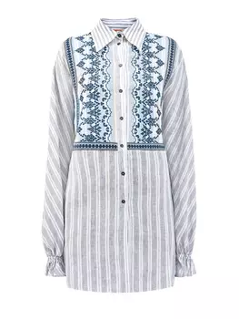 Рубашка ручной работы с ажурной вышивкой и принтом