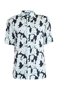 Рубашка slim fit из тонкого льна с принтом в гавайском стиле