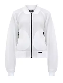 Сетчатый бомбер с контрастными деталями и макро-вышивкой