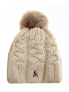 Шапка из шерсти мериноса узорной вязки со съемным помпоном