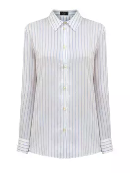 Шелковая рубашка с узором в тонкую полоску и прострочкой ламе