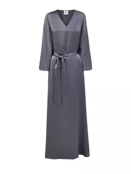 Шелковое платье-макси с V-образным вырезом и поясом в тон