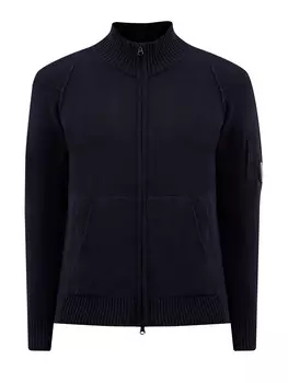 Шерстяной кардиган с двумя карманами и фирменной линзой