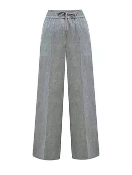 Широкие брюки из льняной ткани с поясом на кулиске