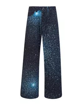 Широкие джинсы с принтом Constellation и россыпью стразов