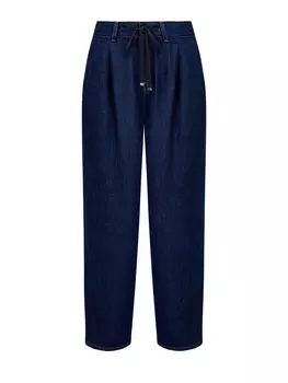 Широкие джинсы с защипами, потертостями и поясом на кулиске