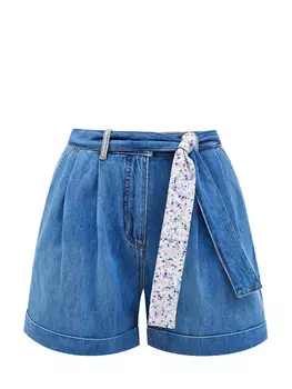 Шорты из денима с поясом и контрастной прострочкой