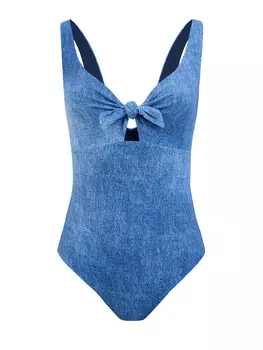 Слитный купальник в оттенке денима с завязками на лифе