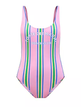 Слитный купальник в стиле ретро в полоску с принтом Beach Club