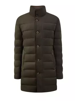 Стеганый пуховик из плотной шерсти с нейлоновой вставкой