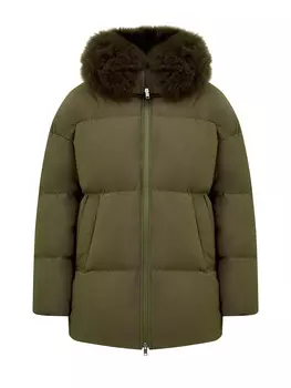Стеганый пуховик с отделкой ворота из меха ягненка