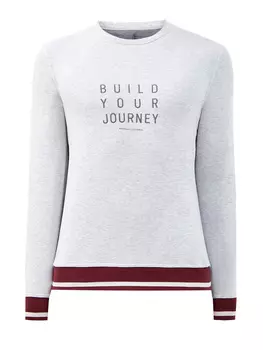 Свитшот из хлопкового футера с принтом и трикотажными деталями в полоску