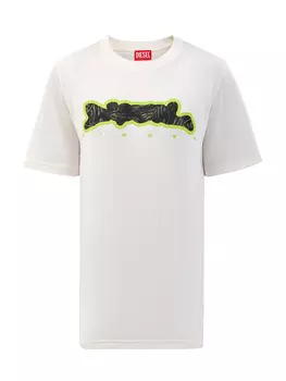 Свободная футболка из гладкого джерси с принтом и аппликацией