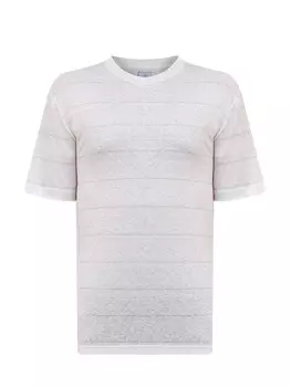 Свободная футболка из льна и хлопка с принтом в полоску