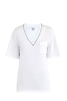 Свободная футболка с отделкой мерцающей тесьмой и карманом