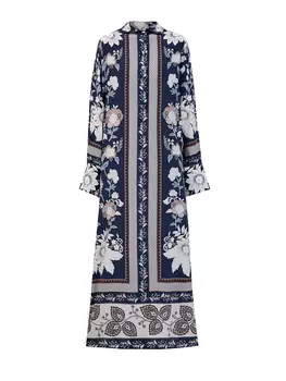 Свободное платье-рубашка из шелка с флористическим принтом