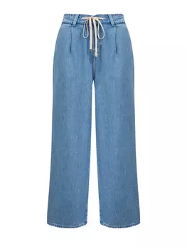 Свободные джинсы из легкого выбеленного денима с кулиской