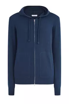 Толстовка из кашемира с патчами на рукавах и капюшоном на кулиске