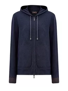 Толстовка из меланжевого хлопка с капюшоном и контрастными манжетами