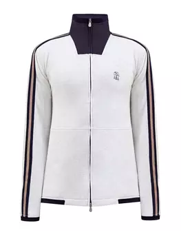 Толстовка из меланжевого хлопка с жаккардовой отделкой в полоску