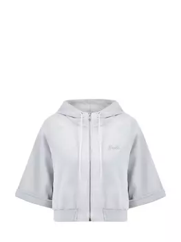 Толстовка из серебристого люрекса с капюшоном и вышивкой