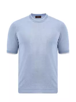 Тонкий джемпер из льна и хлопка с контрастным кантом