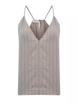 Топ из легкого поплина в полоску с V-образным вырезом