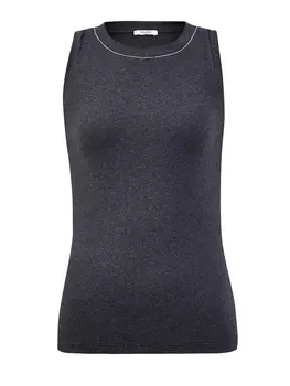 Топ из меланжевого хлопка в рубчик с декором Precious